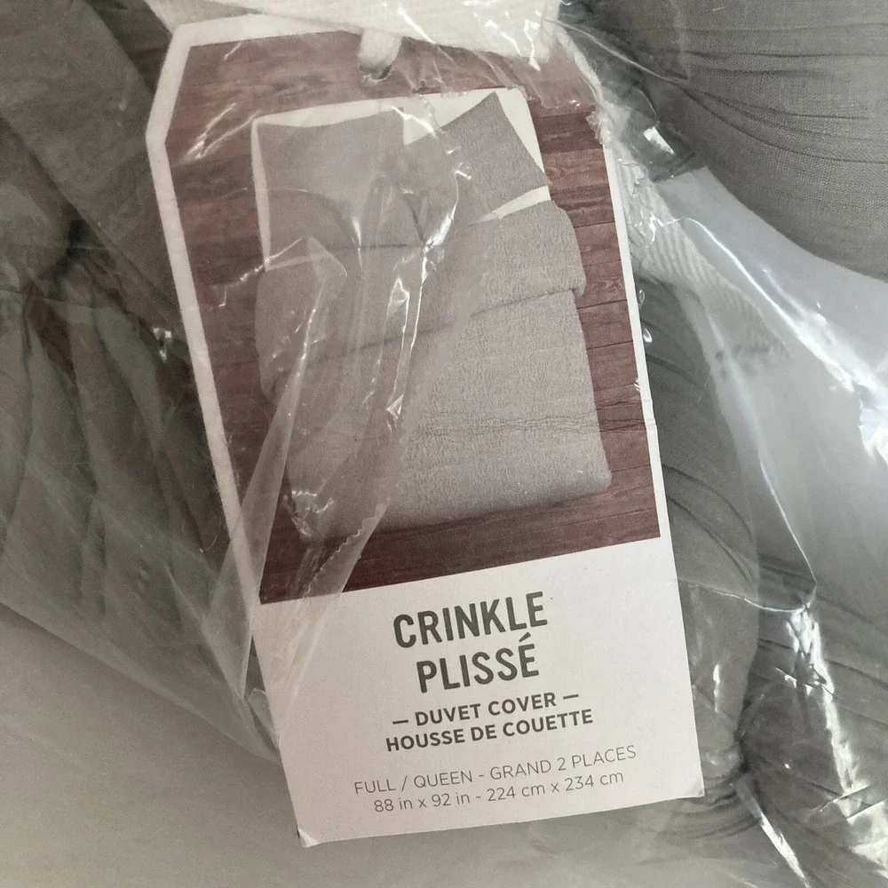 West Elm Crinkle Duvet Cover Full Queen 100% Cotton Gray NEW 88